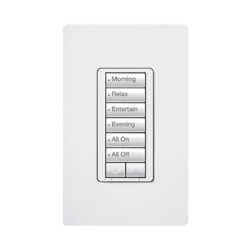 LUTRON ELECTRONICS RRD-H6BRL-WH Teclado hibrido RadioRA 2 de 6 botones con subir/bajar y atenuador integrado de 450 W/450 VA para incandescente halogeno y bajo voltaje magnetico 120 V color blanco