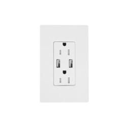 LUTRON ELECTRONICS SCR15UBTRSW Receptaculo 15 A 125 V con dos puertos USB tipo A de 3.8 A combinados resistente a manipulaciones estilo Claro en acabado satinado color Snow
