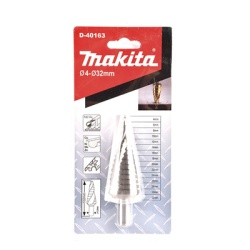 MAKITA D-40163 Broca escalonada espiral de hss 4-32 mm zanco recto 3 planos blister con una pieza.
