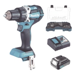 MAKITA DHP485SYX6 Rotomartillo/Taladro Inalambrico (1/2") de 1 900 RPM 18Vcc Incluye 1 Bateria BL1815N de 1.5Ah 1 Cargador Modelo DC18SD y Un Set de 75 Pzas Modelo E-06943