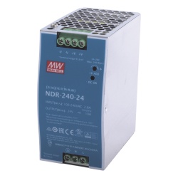 MEANWELL NDR24024 Fuente de poder industrial para riel DIN / 240W / 24Vcc / 10A / Entrada: 90-264Vca