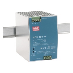 MEANWELL NDR48024 Fuente de poder industrial para riel DIN / 480W / 24Vcc / 20A / Entrada: 100-240Vca