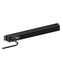 PANDUIT E12B46M PDU ES2P Básico para Distribución de Energía, Enchufe de Entrada NEMA L6-20P, Con 12 Contactos C13, Instalación Horizontal de 19in, 1UR, 20 Amp, 220 Vca