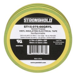 PANDUIT ST15-075-66-GRYL Cinta Electrica STRONGHOLD para Aislar de PVC Uso Construccion General en Tierras Fisicas Grosor de 0.13 mm (5 mil) Ancho de 19.05 mm y 20.12 m de Largo Color Amarillo/Verde.