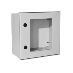 PRECISION PST-4040-20PT Gabinete de Poliester IP65 Puerta Transparente Uso en Intemperie (400 x 400 x 200 mm) con Placa Trasera Interior de Plastico (Incluye Chapa y Llave).