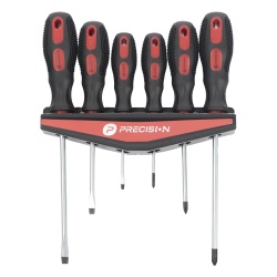 PRECISION PST-H020-07 Juego de 6 desarmadores CrV con organizador y Mango Bicolor.