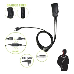 PRYME SNP-1W-03-BF Microfono con cable de fibra trenzada serie SNAP compatible con conector Motorola de 2 Pines.