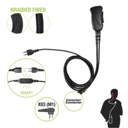 PRYME SNP-1W-03-BF Microfono con cable de fibra trenzada serie SNAP compatible con conector Motorola de 2 Pines.