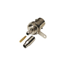 RF INDUSTRIES LTD RFB-1116-B-03 Conector BNC Hembra a 50 Ohm Montaje Frontal en D-Plano Anillo Plegable para Cables RG-174/U y RG-316/U Niquel/ Oro/ Teflon.