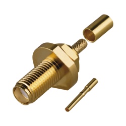 RF INDUSTRIES LTD RT-3252-1B-04 Conector SMA Hembra de Rosca Izquierda Montaje Frontal en Panel para Cables del Gurpo B Oro/ Oro/ Teflon.