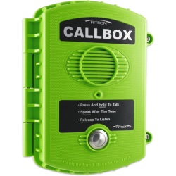 RITRON RQX411QGRN Callbox Inalámbrico UHF / Frecuencia 450-470 MHz / Gabinete IP57 Policarbonato / Alimentación Baterías D o Externa / Antena Interna Ajustable / Botón PTT Antivandálico