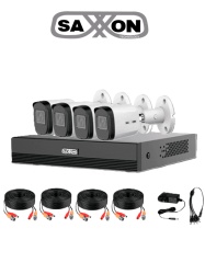 SAXXON DHT0250029 SAXXON SUA-KIT/XVR1E04-I/4-B20M-0280B-Kit de 4Canales HDCVI 1080P/4 Camaras B20M de 2.8mm con Campo de Vision de Hasta 100/Grabador Soporta Hasta 5 Canales IP yDeteccion de Movimient