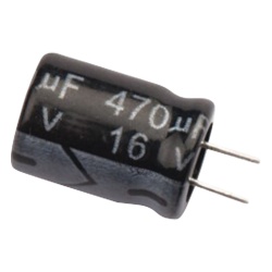 Syscom 0470M0016V Capacitor Electrolitico de Aluminio Radial de 470 µFd 16 Vcc 105 °C 8.0 x 11 mm.