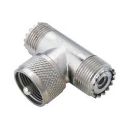 Syscom 83-1T Adaptador en "T" AMPHENOL de UHF Macho (PL-259) a Doble UHF Hembra (SO-239) para WP-629 WP-639 WP-641.
