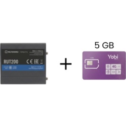 Teltonika RUT200+5GBYOBI Router Celular Industrial / 4G LTE Cat 4 150 Mbps / Wi-Fi 2.4 GHz / Operación -40°C a 75°C / 2 Puertos Ethernet / Gestión RMS