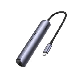 UGREEN 10919 HUB USB-C (Docking Station) 5 en 1 | Ultra Delgado | 2 USB-A 3.1 a (5 Gbps) | HDMI 4K@60Hz | RJ45 (Gigabit Ethernet) | USB-C PD Carga Rapida 100W | Soporta OTG | Chips Inteligentes | Pequ