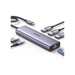 UGREEN 15598 HUB USB-C (Docking Revodok) 6 en 1 | 3 Puertos USB-A 3.0 (5 Gbps) | USB-C PD 100W | HDMI 4K@30Hz | Entrada 1 RJ45 (Gigabit Ethernet) | Chip de Ultima Generacion | Potente Disipacion de Ca