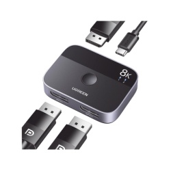 UGREEN 15708 Conmutador DP 1.4 8K | Display Port Splitter 2 Entradas a 1 Salida | Bidireccional | 3D | HDR10+ | Dolby Atmos | 240Hz | 48Gbps | Compatible Free-Sync/G-Syng | Sincronizacion de Audio | P
