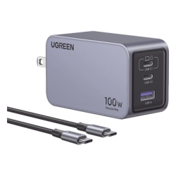 UGREEN 25873 Cargador de 100W serie Nexode Pro | 3 Puertos de Carga Rapida | 2 USB-C | 1 USB-A | Tecnologia GaNInfinity | PD3.1 de 100W / QC4.0 | Tecnologia de Proteccion Termica | Optimiza la Carga |