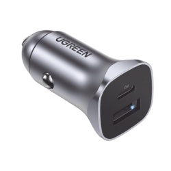 UGREEN 30780 Cargador de Auto 24W | Puerto USB-A y USB-C | Carga Rapida | Compatible con Vehiculos de 12 y 24 VCD | PD3.0 + QC3.0 | Indicador Led | Diseno Compacto | Chip Inteligente | Caja de Alumini