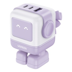 UGREEN 35314 Cargador RobotGaN de 65W Serie UNO | 3 Puertos de Carga Rapida | 2 USB-C | 1 USB-A | PD 3.0 | QC 4.0 | Carga Inteligente | Tecnologia GaN II | Zapato Magnetico Extraible | Carcasa Ignifug
