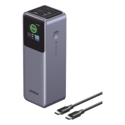UGREEN 35525B Power Bank de 25000mAh | 3 Salidas 200W Max. | USB-A + 2 USB-C | PD 3.0 QC3.0 | FCP | SCP | Pantalla Inteligente | Carcasa Ignifuga | Color Gris | Incluye Cable USB de 50cm | Carga tu La