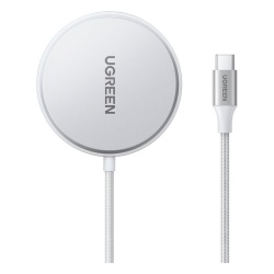 UGREEN 35565 Cargador Inalambrico Magnetico 15W / Protocolo Qi 2 / USB-C 9V 2.2A / Eficiencia 83% / Proteccion Multinivel / Material PC+ABS+Aleacion Aluminio / Cable 1.5m