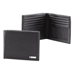 VICTORINOX 301-63801 Cartera Barcelona Negra de Piel Rugosa de Doble Pliegue y Divisor de Billetes. Pocket Wallet.