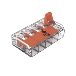 WAGO 221-615 Conector Electrico / Borna de Conexion con Palancas / 5 Puntos / 6 mmÂ² Maximo / 30A 450V / Transparente / CAGE CLAMPÂ® / UL-ENEC-CB
