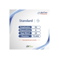 ZKTECO ZKT0820132 LICENCIA STANDART BIOTIME CLOUD 2.0 / 50 USUARIOS / 6 DISPOSITIVOS (Licencia Anual)