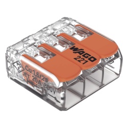Borna de conexión con palancas WAGO serie 221 (221-413) de 3 conductores, hasta 4 mm²