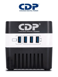 CHICAGO DIGITAL POWER CDP433017 CDP RU-AVR604- Regulador de Voltaje / Supresion de Picos / 600VA / 300W / 4 Puertos USB para Carga de 2.1A Max / 4 Salidas Reguladas / Indicadores Led / Diseno Compact