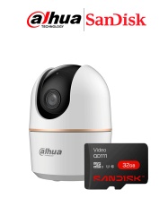 DAHUA DH-H3A - Cámara IP Domo Motorizado Wifi de 3 Megapíxeles con IA, autotracking, audio bidireccional (micrófono y altavoz), sirena integrada, IR de 10 m, detección de humanos y ranura MicroSD + Memoria SC QD111 MICRO SDHC 32GB