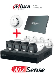 DAHUA DHT0250037 DAHUA PAQ-DH-XVR1B04-I/DH-HAC-HFW1200CLN-DHI-HY-SA13A - Kit Iluminacion Dual de 4 Canales con SSD de 512GB/ 4 Camaras IL de 2 Megapixeles con Microfono/ Regalo Detector de Humo Stand
