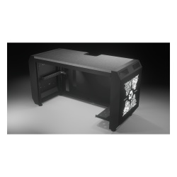 EPCOM INDUSTRIAL EMS03 Consola Profesional para Monitoreo o Computo | Ranura para Base de Monitores | Microperforaciones | Luces LED Decorativas | Tomacorriente HTCM1U10C | Tapas Organizadoras de Cabl