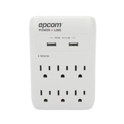 EPCOM POWERLINE EPLSPWUSB Multicontacto de Pared 110 Vca / Supresor de Picos 1080 Joules / 6 x Nema 5-15P / 2 x USB (5V @3.4A)