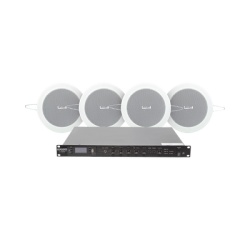EPCOM PROAUDIO SF120DTB/4CS KIT de Amplificador de 120W para Rack | 4 Altavoces de Plafon de 4in | 3 - 6W | Sistema 70/100V
