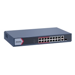 HIKVISION DS-3E1318P-EI/M Switch PoE+ Monitoreable / 16 Puertos 10/100 Mbps PoE+ / 2 Puertos Gigabit Uplink / 1 Puerto SFP / Alcance Extendido 300 m (984 pies) / 130 W