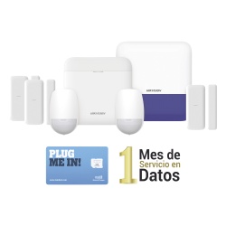 HIKVISION DS-PWA48-KSDV2 Kit de Alarma Inalámbrica / 48 Zonas / GSM 3G/4G Dual SIM / Wi-Fi 2.4 GHz / 433 MHz / Sirena Exterior / PIR y Contactos Magnéticos