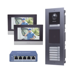 HIKVISION DSKIS-MULTI-7AP KIT de Videoportero IP para 7 DEPARTAMENTOS con llamada a App de Smartphone y Lector de Tarjetas EM / 2da Generacion (Modular) / Montaje para EMPOTRAR incluido