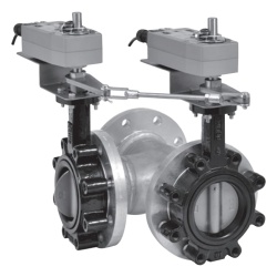 HONEYWELL BMS VR4J7UPBH/M Valvula mariposa de 3 vias con actuador modulante conexion brida de 4 pulgadas para sistemas HVAC de agua