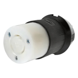 HUBBELL HUB-HBL-2323 Conector Industrial con Bloqueo de Media Vuelta / 20 A 250 V CA / 2 Polos 3 Hilos / Color Blanco y Negro / Nema L6-20R.