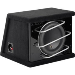 JL AUDIO 10-03238-00 Subwoofer con Carcasa para Coche / 10″ / 750 W RMS / Impedancia 3 Ω / Carcasa Sellada Orientada hacia Atrás / Rejillas con Barras de Aluminio / Terminal de Conexión de 5 Vías / ProWedge W7AE
