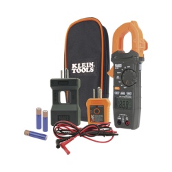 KLEIN TOOLS CL-120-KIT Kit de Amperimetro de Gancho (400A CA) con Probador de Fase y Divisor (para medir corriente sin cortar el cable).