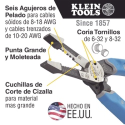 KLEIN TOOLS K120-35 Pelacables con Corte por Cizalla para Cable Solido 8-18 y Cable Trenzado 10-20 AWG. - Img 3