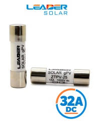 LEADER Fusible Fotovoltaico BX0234-32A / 1000/1500 VDC / Alta Capacidad de Ruptura 20 kA/ Protección para Sistemas fotovoltaicos / protección gPV / 10x38 mm / estándar IEC 60269-6