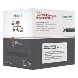 LINKEDPRO BY EPCOM PRO-CAT-5-EXT-V2 Bobina de cable de 305 m Cat5e FTP blindado para intemperie color negro UL para aplicaciones en video vigilancia redes de datos (Carrete Easy Pull)