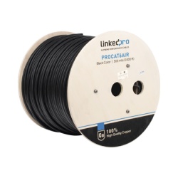 LINKEDPRO BY EPCOM PRO-CAT-6-AIR Bobina de Cable FTP con Mensajero de Acero de 305 Metros (1000 Pies) Cat6+ Calibre 23 Color Negro para Aplicaciones en Video Vigilancia y Redes de Datos / Uso en Intem