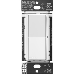 LUTRON CASETA WIRELESS DVRF5NSWH Interruptor de pared inteligente Claro on/off 120 V con neutro 5 A en LED y 600 W incandescente funciona con control Pico y Smart Hub Caseta Wireless color blanco