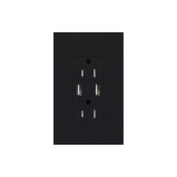 LUTRON ELECTRONICS SCR15UBTRMN Tomacorriente de pared 15 A con dos puertos USB tipo A de 3.8 A para carga de dispositivos resistente a manipulaciones linea Satin Colors color Midnight